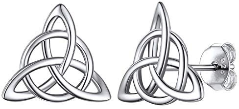 ChicSilver Vintage Celtic Knot Triangle Stud Earrings Hypoallergenic 925 Sterling Silver Delicate Ear Studs for Women Girls Lucky Irish Jewelry