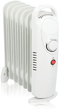 Alpina Radiador de Aceite 850W 7 Elementos Termostato Mecánico Calentador Eléctrico Ahorro de Energía Regulador de Potencia Bajo Consumo Compacto y Portátil Blanco Normal
