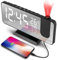 Projektionswecker, LED Digitaler Wecker, Radiowecker mit Projektion, USB-Anschluss, Dual-Alarm, Helligkeitsdimmer, 4 Projektionshelligkeit, 180 ° Einstellbarer Winkel, Große 8 Bildschirm, FM Radio