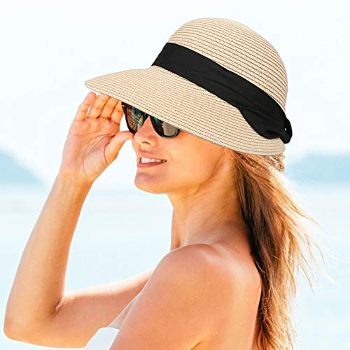 courti Chapeau De Paille Femme Chapeau De Soleil Chapeau De Plage, Chapeau De Paille Panama Femme Chapeau De Paille À Large, Soleil Visière Casquette Protection UV