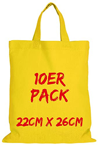 TEXXILLA Apothekertasche - 10er Pack | Gelb | mit Zwei kurzen Henkeln | 22x26cm | Jutebeutel | Einkaufstasche | unbedruckt