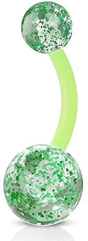 viva-adorno Bauchnabel Piercing Banane Barbell flexibel Kunststoff Glitzer Kugeln Acryl Z319