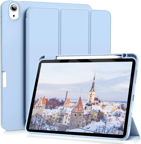 ZOYU Coque pour iPad Air 5/Coque iPad Air 4, Étui pour iPad Air 10,9 2022/2020 avec Porte Stylo, Prise en Charge de la Charge Pencil 2, Housse Smart Folio pour iPad Air 5e/4e Génération, Bleu Ciel