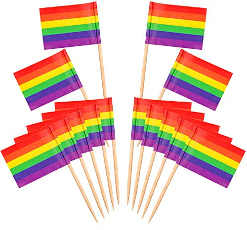 Fvomye 100 palillos de dientes con bandera gay de Rainbow Pride Rainbow Cupcake Toppers LGBT Gay Pride Cóctel Comida Bar Banderas de Pastel (100)