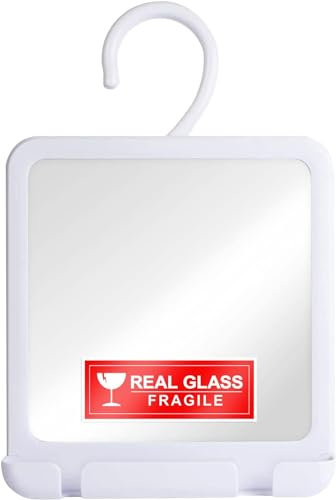 Mirrorvana Miroir de Douche à accrocher antibuée pour Rasage avec Porte-Rasoir, Miroir Mural rectangulaire en Verre, 20 cm x 18 cm