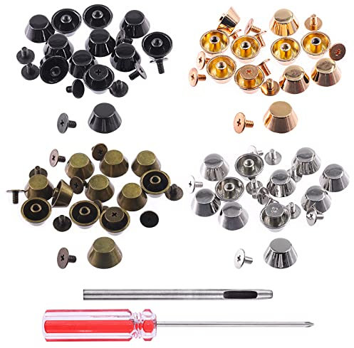 Swpeet 42 ensembles de 4 couleurs 11.5x5 mm – 1.5x0.5 cm en alliage à vis arrière pour sac à main et tournevis avec kit de perforation circulaire, rivets à bouton, rivets à vis à l'arrière, clous punk