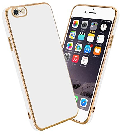 cadorabo Case compatible with Apple iPhone 6 PLUS / 6S PLUS in Glossy White - Gold - Protective cover made of flexible TPU silicone and with camera protection