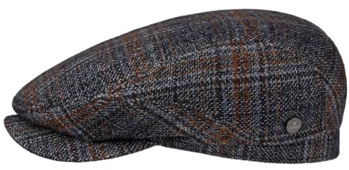 LIERYS Lennartson Wool Flatcap Klassische Schirmmütze Karomuster Baumwollfutter Herren Herbst Winter dunkelblau 56 cm