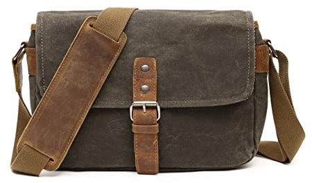 FANDARE Rétro DSLR-Sac Photo Sacs bandoulière Toile Sacoche Sacs à Main Homme Femme Sac Besace Sac d'épaule pour Travail Voyag Ecole Multifonctionnel Sac d'épaule Messager Bag Armée Verte