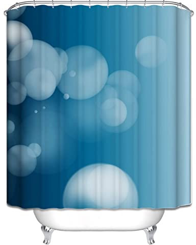 EHOMERY Cortina Baño Furgoneta Camper Cortinas De Ducha Fantasía Cortinas De Baño Juego Completo Cortina De Ducha Que No Se Pega Polyester Azul Ojales De Acero Inoxidable Y 12 Ganchos, 90X180Cm