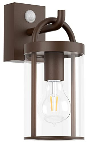 Klighten Außenlampe Vintage Industrial, Außenwandleuchte mit Bewegungsmelder, E27 Wandleuchte Außen, Aluminium Wandlampe Industrie, für Terrasse Garten Flur, 40W Max, Rostrot, IP44, ohne Leuchtmitte