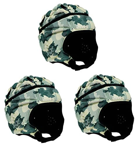INOOMP 3stücke Rugby Helm Für Mädchen Und Erwachsene Atmungsaktiver Schutzhelm Verstellbares Design Mit Ohrenschutz Für Fußball Rugby Und Outdoor-Sportarten Camo