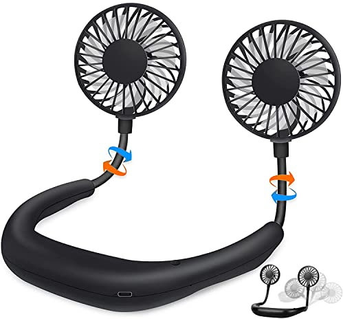 VOXXU Potente ventola portatile da collo con 3 modalità di velocità: mini ventola ricaricabile e silenziosa, ventola di raffreddamento regolabile e leggera, ventilatore da scrivania e collo