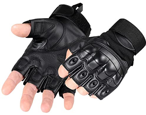 WTACTFUL Motorrad Halbfinger Handschuhe Herren, Sommer für Fingerlose Fahrradhandschuhe Motorradhandschuhe Motorradrennen Motorcross Taktische Airsoft Paintball Schwarz L P10
