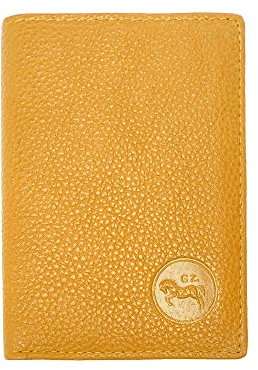 LOLUNA® Etui Porte Carte de crédit RFID - NFC- 3 Volets - 9 Cartes - Mini Portefeuille - Compact - Homme/Femme - Cuir Vachette Véritable - Jaune Moutarde