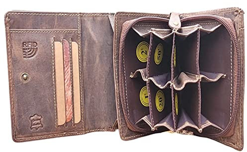 Geldbörse aus Leder mit Münzfach und Geldscheinfach – 8 Kartenfächer – Euro Geldbörse Sortierer – Herren & Damen Portemonnaie