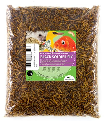 UGF - Soldatenfliegenlarven Hermetia (1 Kg) - 85-mal mehr Kalzium als lebende Mehlwürmer - BSFL Vogelfutter Wildvögel Ganzjährig, Futter für Schildkröten, Ratten, Igel, Hamster