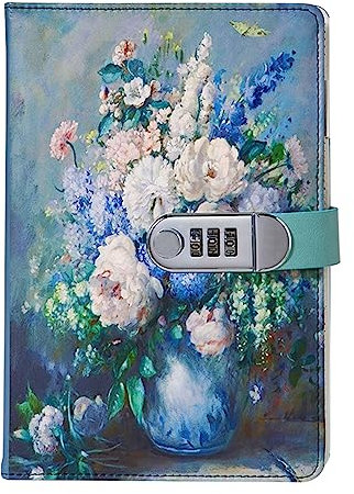 NectaRoy Vintage Notebook with Lock, A5 Lockable Diary(Oil Painting Flowers Style), Retro Travel Journal, Secret Girl Notebook, Daily Notepad for Office School Supplies Student Stationery