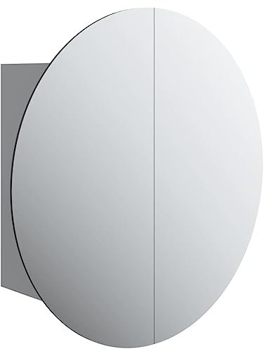 vidaXL Armoire de Salle de Bain Miroir Rond et LED Armoire de Rangement Meuble-lavabo de Toilette Maison Intérieur Gris 47x47x17,5 cm