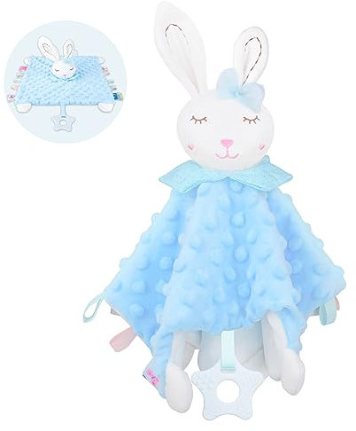 Vicloon Schmusetuch, Schmusetuch Baby Hase mit Knisterfolie und Glöckchen, Weich und Waschbar Baby schmusetuch Junge mädchen,Kleinkind Kuscheltier 28 x 27 cm-Blau