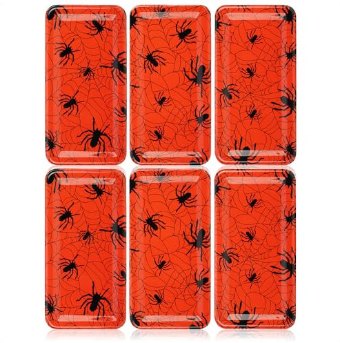 com-four® 6x Piatti di plastica di Halloween - Piatti decorativi riutilizzabili a forma di ragno - Piatti decorativi per uso alimentare - Piatti da portata (6 pezzi - ragno)
