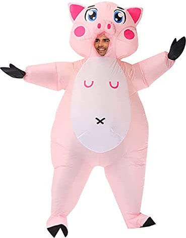 Indimization Inflatable Pink Pig Costume for Adult Blow up Suit Funny Halloween Party Fancy Dress Outfit (Pink Pig)