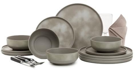 FLAMEFIELD PEBBLE SKY 12-Stückiges Melamin-Set – von der Dämmerung inspiriertes Outdoor-Geschirr, langlebig und bruchfest, spülmaschinenfest, perfekt für ruhiges Essen in der Natur