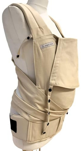 Babytrage Fräulein Hübsch SoftTai V2 Babysize Sand für Neugeborene ab Geburt bis Kleinkindalter (Gr. 50/56-80/86) - ergonomisch wie im Tragetuch - Bauch- und Rückentrageweise möglich