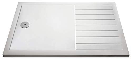Balterley 1700 x 800 Rectangular Shower Tray with Raised Anti-Slip Lines, Slimline Shower Trays, Durable Stone Resin Base Trays for Bathroom Enclosure, Lightweight Tray for Wetroom Showers (White)