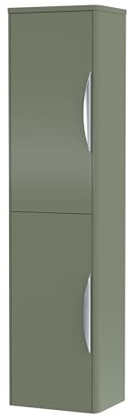 Wall Hung 2 Door Tall Bathroom Storage Unit - 350mm - Satin Green