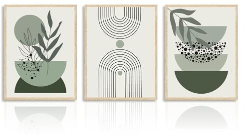 Dazzlewall Salbei Grün Boho Kunstdrucke Poster Abstrakte Geometrische Wandbilder für Schlafzimmer Wohnzimmer 30X40 cm Ohne Rahmen 3er Set