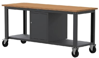 SOGI X3N_116LR Werkbank mit Rollen 2 m - Holzplatte - Schrank mit Tür