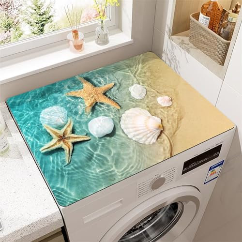 Odot Waschmaschinenauflage rutschfest mit Ozean Motiv, Waschmaschine Abdeckung Universal Saugfähig Schnelltrocknend Waschmaschinen Auflage Waschmaschinenabdeckung (60x60cm,Strand)