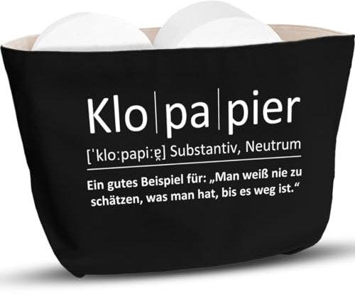 COZYINT Porte-papier toilette amusant noir | Rangement amusant pour salle de bain ou toilettes/toilettes | Décoration | Panier porte-papier toilette (inscription Klo|pa|jetée (intérieur beige))