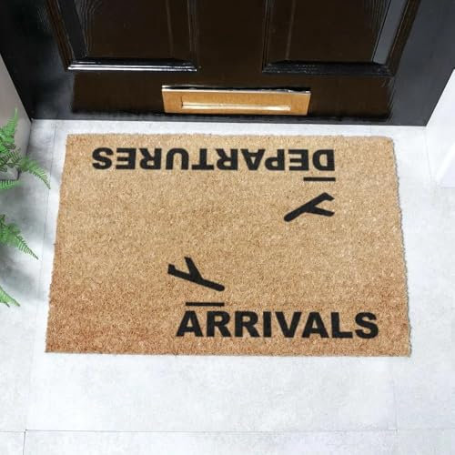 Artsy Mats - Arrivals and Departures Doormat - Made from Tufted Coconut Fibre - Non-Slip Natural Rubber Backed Door Mats Indoor - Heavy Duty, Decorative Outdoor Mats (60x40cm)