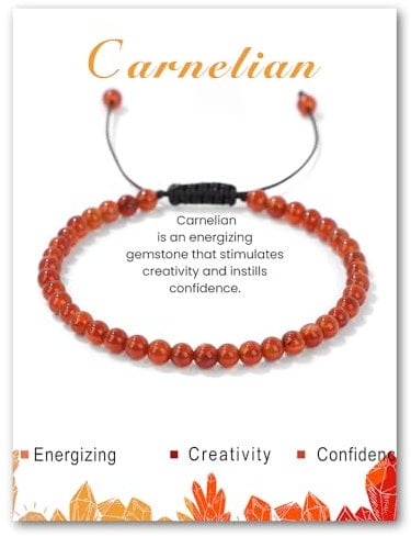 LOCCY Echtes Naturstein Armband für Damen, 4mm Verstellbare Natursteinarmband Perlenarmband Yoga Armband für Fraun Mädchen für Muttertag Geburtstag Valentinstag Weihnachten Geschenke (Karneol)