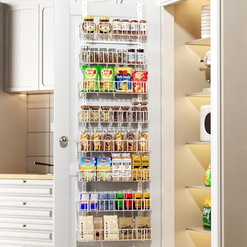 Delamu Over Door Storage, Pantry Organisers and Storage, Hanging Spice Rack Shelves for Easy Install, Cabinet Door Organiser, Home & Kitchen Essentials, 8-Tier, 43W × 163H × 13D cm, White