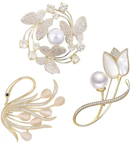 SSyang Broche Bowknot Broche Perle Bowknot Artificielle,3 pcs Broche Bowknot Vintage pour Femmes Broche de fixation de vêtements,pour la Fixation de Pull,Châles et Robes,Cadeaux pour Les Filles (Or)