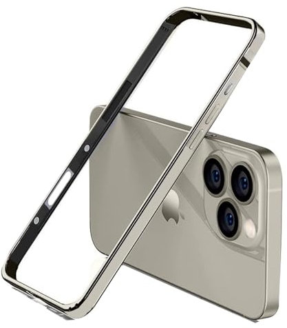 Schlanke Hartschale für iPhone 16 ProMax, Aluminiumrahmen, Metallrahmen, weiche Innenstoßstange, erhöhter Kantenschutz (graues Titan, für iPhone 16 Pro Max)