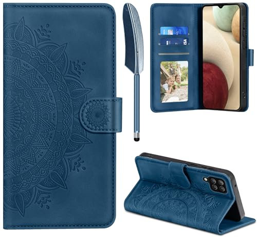 Handyhülle für Samsung Galaxy A12/M12, Hülle für Samsung Galaxy A12 / Galaxy M12 Lederhülle Flip PU Leder Tasche Case Kartenfach Magnet Ständer Klapphülle Schutzhülle für Samsung A12/M12, Dunkelblau