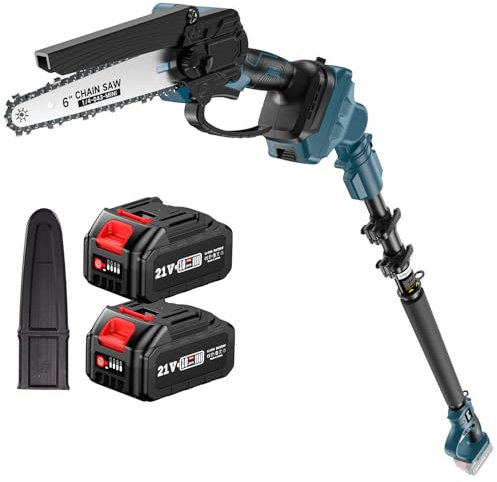 Seesii 2-in-1 Cordless Pole Saw & Mini Chainsaw, 6-inch Brushless Chain Saw with 2PCS 4.0Ah Battery 15-Foot MAX Reach Pole Saw for Wood Cutting Garden
