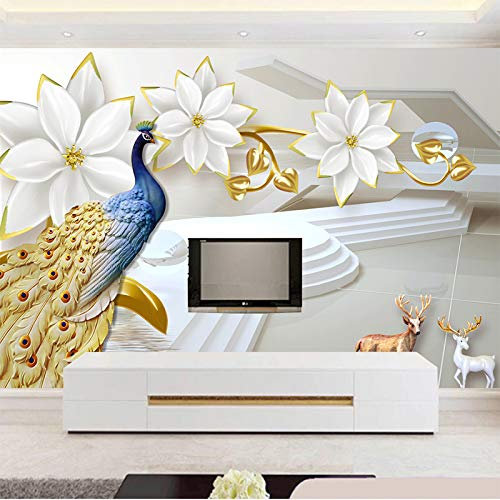 Fototapete 3D Tapete Wandbild Pfau Größe:W400CMxH280CM Wandgemälde Im Hintergrund Foto Tapete 3D Effekt Wandtapete Vliestapete Wandbilder Wanddeko Tapeten
