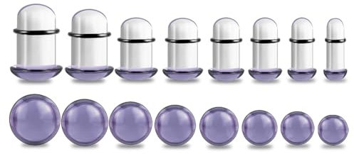 DOEARKO Ohr Dehnstäbe Set 8 Paare Glase Ohr Expander Plug mit O-ringe Ohr Messgeräte Expander Set Piercings Schmuck für Frauen Männer (1.6-10mm) (Lila)