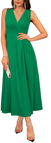 Newshows Summer Dresses for Women UK Elegant Evening Party Wedding Guest Dress V-Neck Sleeveless Long Dress Green,L
