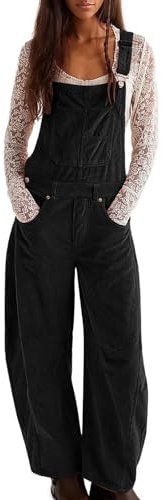 Womens Corduroy Dungarees Adjustbable Straps Bib Overalls with Pockets Winter Straight Leg Jumpsuits Playsuit Ladies Sleeveless One Piece Casual Trousers