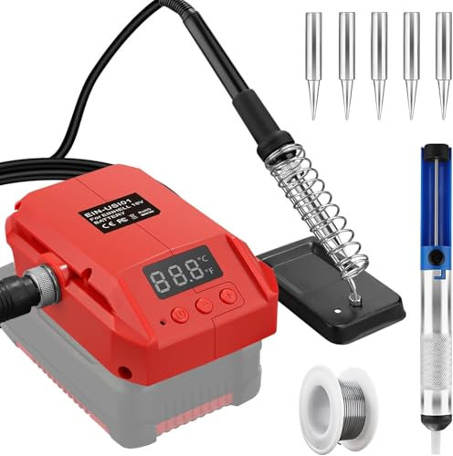 Akku Lötkolben Set für Einhell 18V Power X-Change Akku, 60W LCD Einstellbare Temperatur 180-480°C Akku-Lötkolben mit 50g Lötdraht