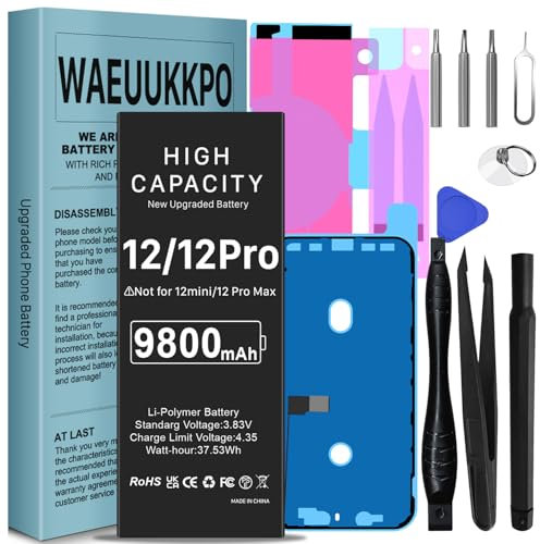 WAEUUKKPO Batterie pour iPhone 12/12 Pro, Haute Capacité Batterie de Remplacement Compatible avec A2172 A2402 A2403 A2404 avec Kit d'Outils Complet