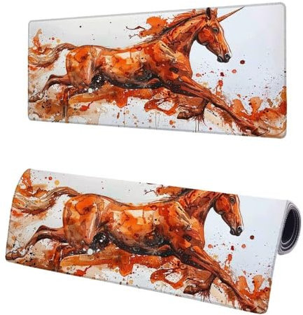 Large Mouse Mat White, Extended XXL Horse Gaming Mouse Pad Desk Pad 800x400x3mm, Keyboard Mat with Non-Slip Rubber Base, Soft Smooth Surface, Stitched Edges Mousepad, Improved Precision and Speed I-0
