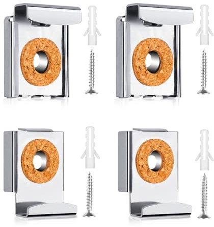 HJIAMA Reggi Specchio, 4 Pezzi in Acciaio Inox Ganci per Specchio a Muro, Molla Supporto Specchio, Quadrato Gancio Porta Specchio, con Viti e Tubo Espansione, per Fissaggio Specchi Spessore 4-6 mm