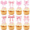 40 Pack Bow Cupcake Toppers Light Pink Girls Birthday Party Decorations Bowknot Cupcake Picks Princess Bow Birthday Decorations Bow Cake Toppers for Bridal Baby Shower Party Supplies